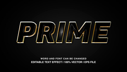 Black prime editable text effect template, gold luxury style typeface, premium vector