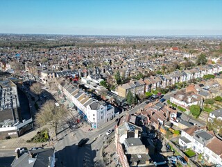Finchley high street North London UK Drone, Aerial, view from air, birds eye view,