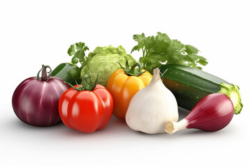 Many kinds of vegetables on white background. Healthy food concept