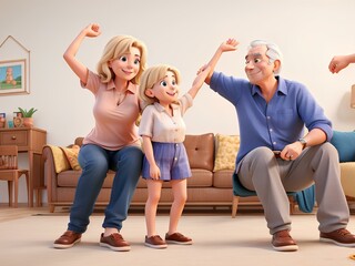 Naklejka premium 3D family playing games on sofa