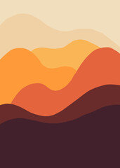 Fototapeta na wymiar modern minimalist abstract sunset on the desert. Abstract natural scenery background. desert at morning. abstract illustration mountains simple design style