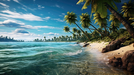 Fototapeta premium Beautiful beach with natural landscape coconut tree and clear sky 