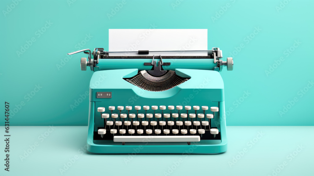 Poster typewriter on blue background. created with generative ai technology.