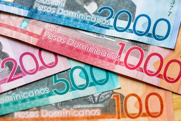 Dominicana money, Banknotes of pesos from dominican republic, financial concept, close up - obrazy, fototapety, plakaty