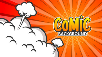 pop art comic background with clouds. Cartoon Vector Illustration