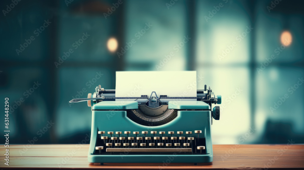 Poster typewriter on blurred background. created with generative ai technology.