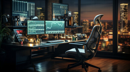 Stock Market Broker Analyzing Graphs On Computer and desk