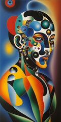 Fototapeta premium Abstract picture, cyborg, futuristic man, stylized illustration, ai generated