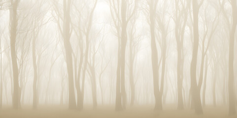 Forest in the fog, sepia tones, ai generated