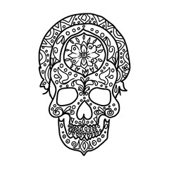 Hand drawn doodle  skull, Day of the Dead element