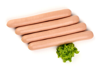 Thin white sausages, isolated on white background.