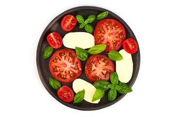 Caprese salad, isolated on white background.