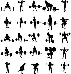 Woman weightlifting exercise silhouettes, Woman fitness
