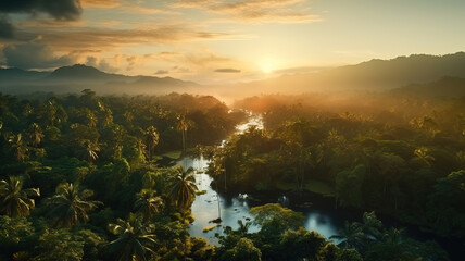 Fototapeta na wymiar Beautiful view of the Amazon jungle at sunrise. Generative AI