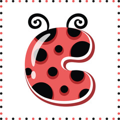 Alphabet letter C cute ladybug theme drawing