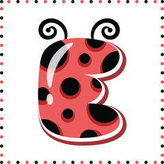 Alphabet letter E cute ladybug theme drawing