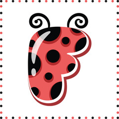Alphabet letter F cute ladybug theme drawing