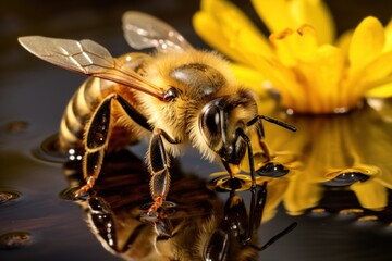 honey bee on water macro concept of honeybee decline