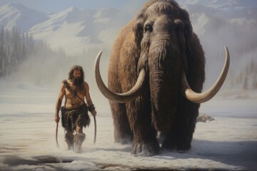 pleistocene human with ice age mammoth