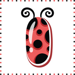 Alphabet letter I cute ladybug theme drawing