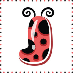Alphabet letter J cute ladybug theme drawing