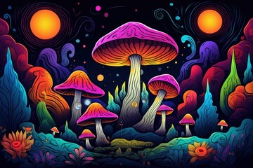 Fototapeta na wymiar hippie magic mushrooms hallucinogenic illustration