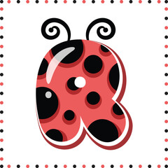 Obraz premium Alphabet letter R cute ladybug theme drawing