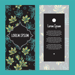 Vector flowers and leaves vertical frame pattern invitation greeting cards, RSVP and thank you cards
