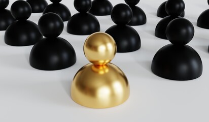 Leadership, success, and teamwork concept, gold leader people symbol leading black people symbol....