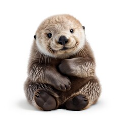 sea otter playing, on white background, generative ai
