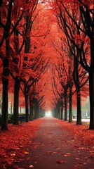 serene park scene, with autumn trees 