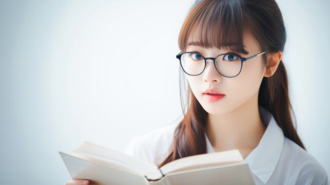 読書するメガネの女性