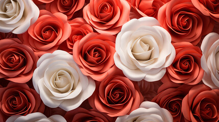 A group of red and white roses arranged in a repeating pattern.