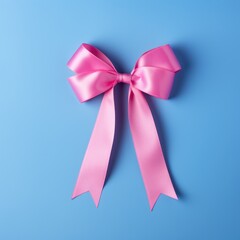 A pink ribbon on a blue background. Breast Cancer Month.