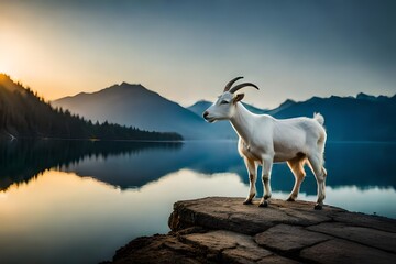mountain goat on the mountain - Powered by Adobe