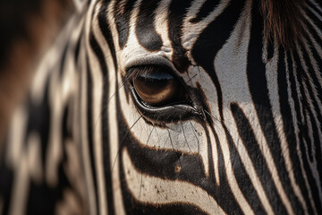 Fototapeta na wymiar Witness the intricate beauty of a zebra eye up close, showcasing a stunning skin line pattern in mesmerizing macro detail. Ai generated