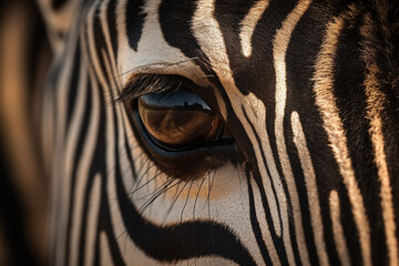 Witness the intricate beauty of a zebra  eye up close, showcasing a stunning skin line pattern in mesmerizing macro detail. Ai generated