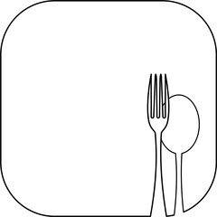 Spoon and Fork in Rectangle Logo Outline Design Element