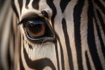 Witness the intricate beauty of a zebra  eye up close, showcasing a stunning skin line pattern in mesmerizing macro detail. Ai generated