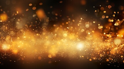 Abstract luxury gold background with gold particles. glitter vintage lights background. Christmas Golden light shine particles bokeh on dark background. Gold foil texture. Holiday.