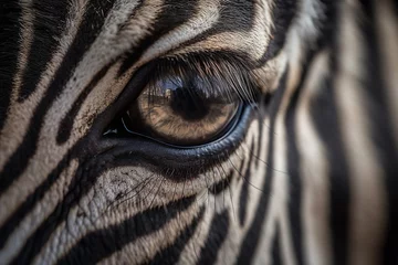 Foto op Plexiglas Witness the intricate beauty of a zebra  eye up close, showcasing a stunning skin line pattern in mesmerizing macro detail. Ai generated © dragomirescu