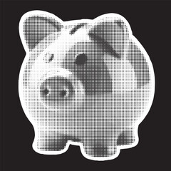 Halftone piggy bank. Collage design element in trendy magazine style. Vector illustration with vintage cutout shape.
