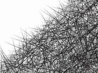 Messy tangled abstract sharp dark lines vector background isolated on white landscape template. Artsy monochrome black and white artsy wallpaper backdrop.