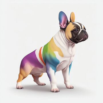 bulldog puppy, color art, vector, illustration, painted dog