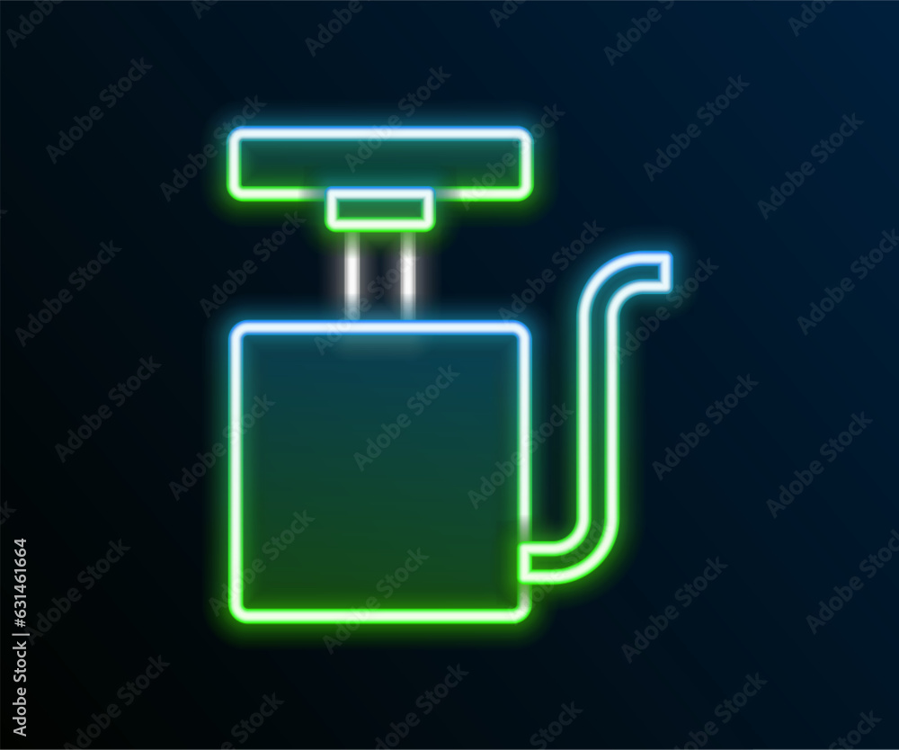 Poster glowing neon line handle detonator for dynamite icon isolated on black background. colorful outline 