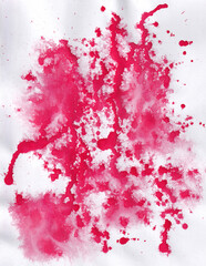 Abstract red aquarelle splatter background. Vibrant blood drop backdrop design on white.