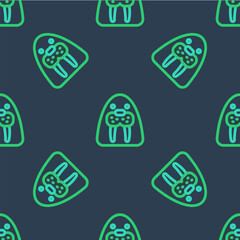 Line Walrus animal icon isolated seamless pattern on blue background. Vector