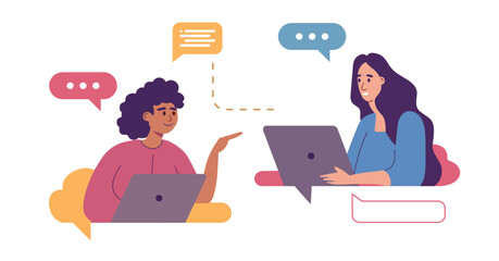 Business communication via internet. Online remote video conference call. Virtual distant work of people, team. Flat graphic vector illustration isolated on white background.