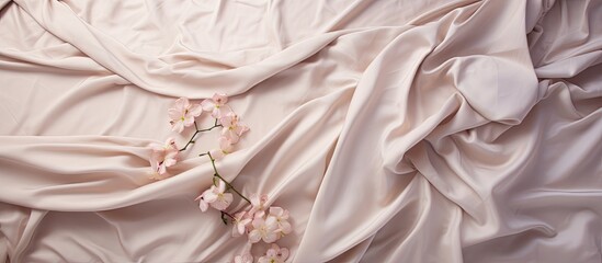 Top view of bedding sheets with vacant space. Flat lay arrangement.