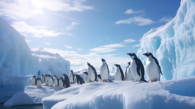  Adelie penguins on an iceberg in antarctica
